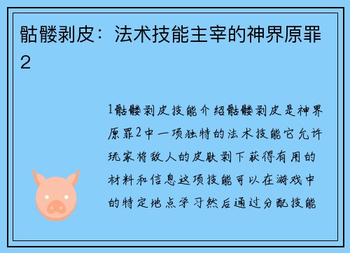 骷髅剥皮：法术技能主宰的神界原罪2